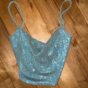 Y2K Sequin Blue Crop Top
